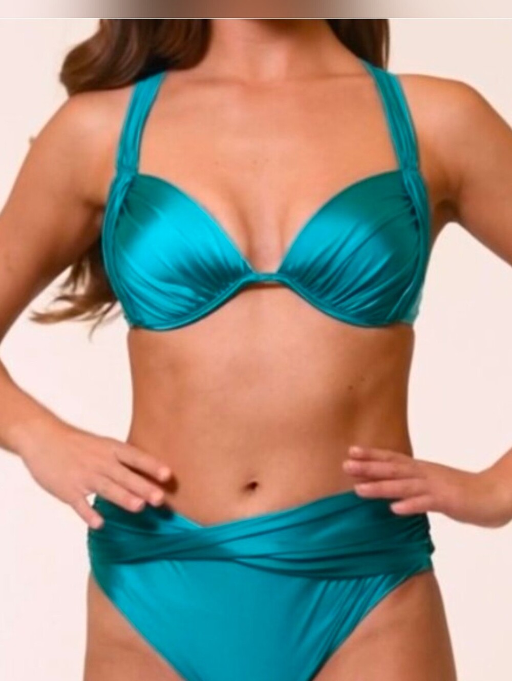 La Blanca Earth Goddess Teal Satin Sheen Bikini 10 Medium